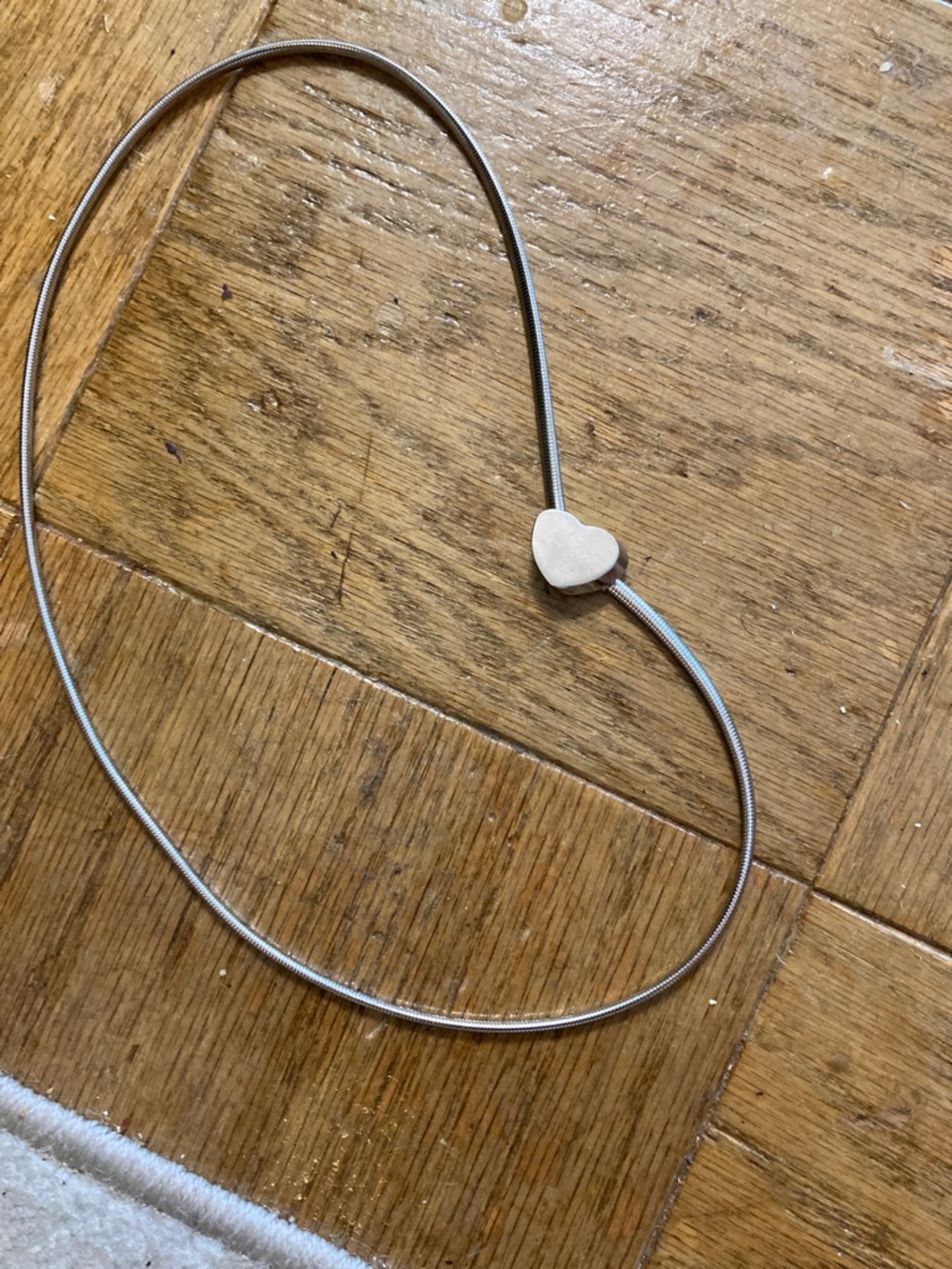 Silver Heart Pendant Snake Chain Necklace - Silver